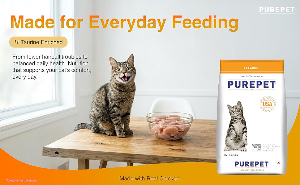 Purepet Adult Dry Cat Food, Real Chicken, 3 Kg