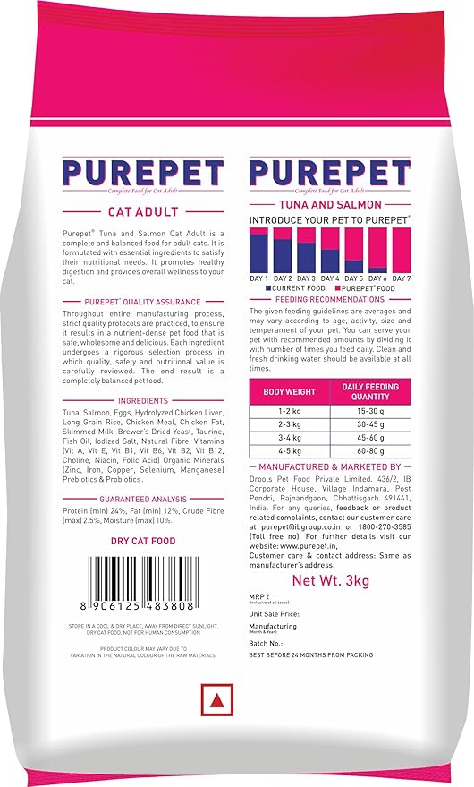 Purepet Adult Dry Cat Food, Tuna &amp; Salmon, 3 Kg