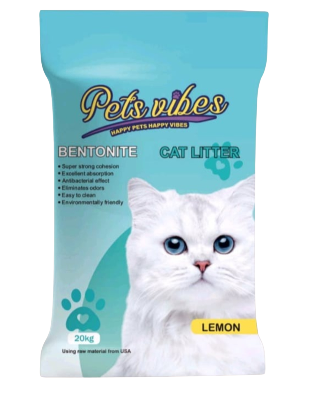 Pet Vibes Pure Premium Natural Bentonite Cat Litter, 20 KG- Lemon